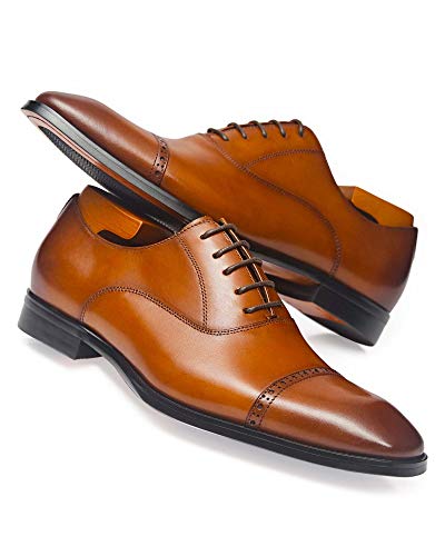 Alipasinm Men's Oxford Formal Comfortable Dress Shoes Genuine Leathers Brown #TOP3