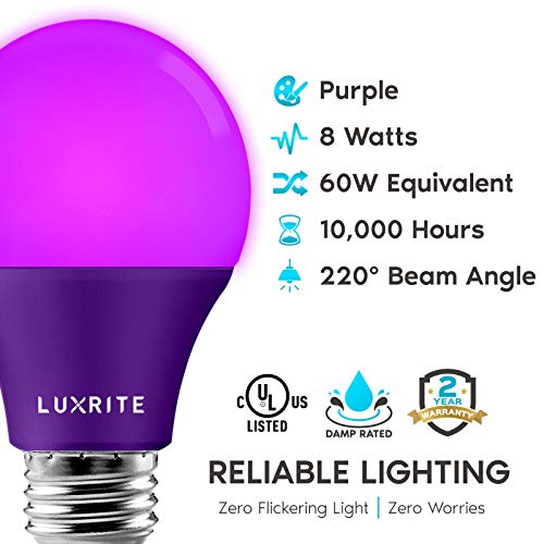 LUXRITE A19 LED Light Bulbs, 60W Equivalent, Non-Dimmable, Purple (1 Pack) by LUXRITE - Used condition - Image 6