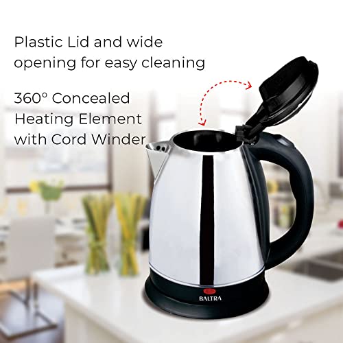 Image of Baltra Victory Electric Kettle Stainless Steel Body, 1.5 Ltr Capacity, 1350W | Auto Shut-Off, Over-heat Protection, Single Touch Lid Locking, Ideal for Tea or Coffee, BPA- Free