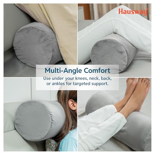 Image of Bolster Pillow | for Bed & Sofa | Medium Size Round Diwan Cushions | Light, Soft & Fluffy for Neck & Back Support | Grey Velvet Cover, 22 inch x 8 inch x 8 inch - Pack of 1