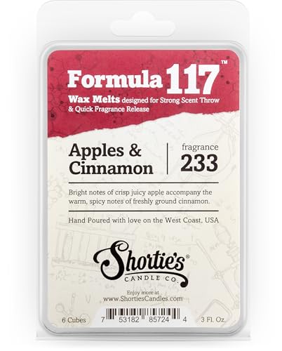 Shortie's Candle Company Apples & Cinnamon Wax Melts - Formula 117-1 Highly Scented 3 Oz. Bar - Made with Natural Oils - Bakery & Food Air Freshener Cubes Collection