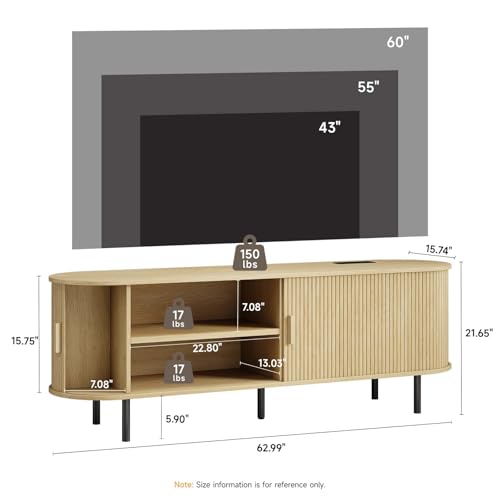 Image of ComfyCorner 63 inch Mid Century Modern TV Stand with Sliding Doors for 65 inch TV