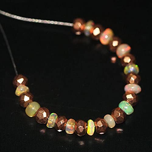 Opale éthiopienne Welo et perles de pyrite de cuivre en dégradé 5-12mm