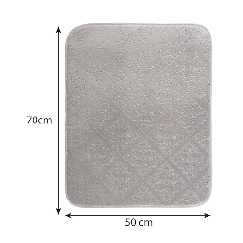 Image of Kuber Industries 50x70 Soft Microfiber Dish Drying Mat for Kitchen | Machine Washable & Quick Drying Water Absorbing Mat for Kitchen Dishes, Utensils & Crockery | Embossed Design - Grey