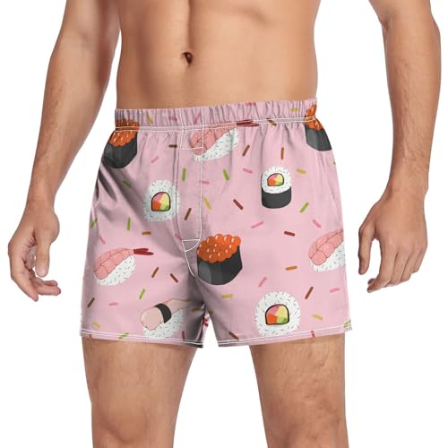 Sushi Roll Pink Men's Cotton Boxer Shorts Pajama Bottoms Moisture-Wicking Underwear Sleep Shorts with Button Fly3