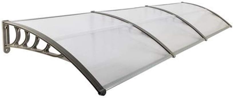 YXNZ 118.11 x 39.37 Window Awning Door Canopy Modern Polycarbonate Cover Outdoor Front Door Patio Canopy UV Rain Snow Protection Hollow Sheet（Transparent Board & Gray Holder）