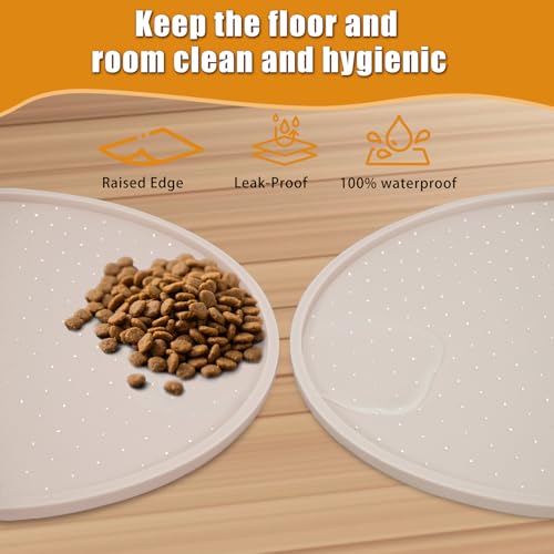 LDYOEN 2 Stück Napfunterlage für Hund Katzen, Hundenapf Unterlage Katzennapf Unterlage aus Silikon, Hunde Katzen Futtermatte wasserdichte und rutschfeste Fressnapf mit Rand, 30x30cm, Beige