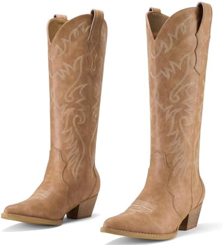 Rollda Cowboy Boots for Women Cowgirl Boots Embroidered Knee-High...