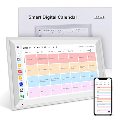15.6 Inch Smart Digital Calendar 1080P Full HD Planner Digital Picture Frames Interactive Touchscreen Display Family Planner Stand Wall Mount White