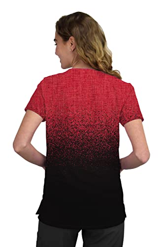 Women's Medical Nursing Ombre Scrub Uniform Print Top Gt Performance-Heather Red/Black-Small #TOP2