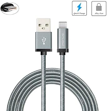 Gray Durable Braided 6ft Long Type-C Cable Rapid Charger Sync USB Wire USB-C Power Data Link Cord Supports Fast Charging for Total Wireless Samsung Galaxy S8 - Total Wireless Samsung Galaxy S8+