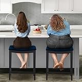 OUllUO Bar Stools, Set of 2, Saddle Barstools, Kitchen Counter Stools, Blue Velevt Stools for Kitchen Island, Black Metal Frame, 718P-BL
