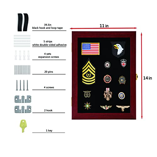 Image of VERANI Pin Display Case Badge Display Frame Small Mahogany for Beach Tags | Flexible layout arrangement,Premium real clear glass door,Wood matte black frame,Wall mountable design