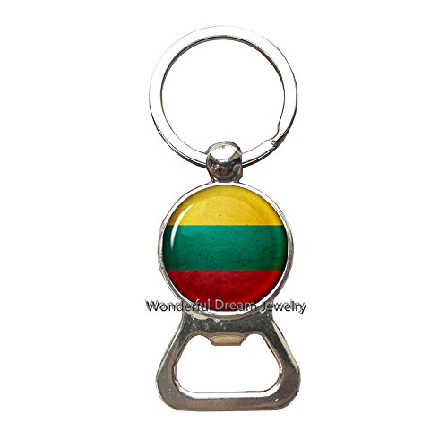 Handmade Bottle openers Keychain Photo Lithuanian Flag Glass Dome Charm Key Ring Silver Bronze Chain Bottle openers Keychain，PU199