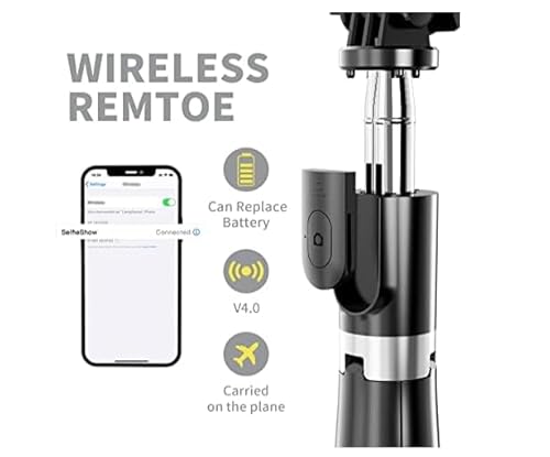 Bastão de selfie portátil, tripé portátil para telefone com controle remoto sem fio removível, tripé