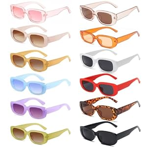 YQVIE 12 Pack Rectangle Sunglasses Bulk for Women Men Trendy Color Sun Glasses Party Favors