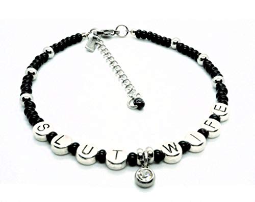 Slutwife Anklet Black With Clear Glass Charm -Slut Wife Hotwife Bracelet Anklet Jewelry #TOP14