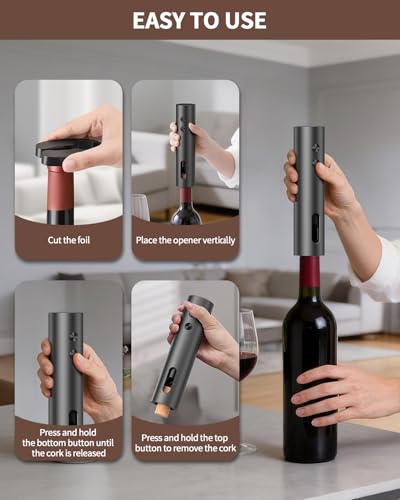 Image of CIRCLE JOY Rechargeable Electric Wine Opener, 6-In-1 Cordless Electric Wine Bottle Opener with Pourer, Foil Cutter, 2 Vacuum Preservation Stoppers and Storage Base, Gifts for Wine Lovers