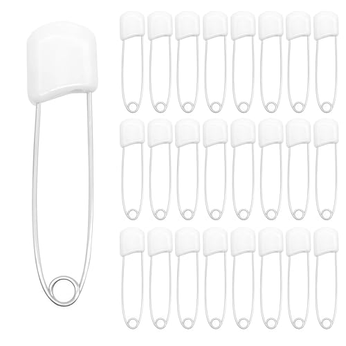 Yosawa 50Pcs Diaper Safety Pins,Plastic Head Lockable Nappy Pins Durable Fastener Pins for Baby Cloth Diapers DIY Sewing Daily Use (White)