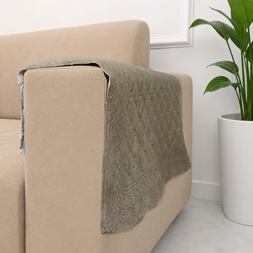 Image of Homerz Premium Petal Charm Sofa Cover | Embossed Floral Pattern | Soft Touch, Anti-Dust & Easy Wash Fabric Cloth, Washable and Durable (Beige, 2 Pc Armrest, Armrest)