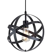 LIUSUN LIULU Lámpara colgante esférica industrial,Lámpara de techo metal Retro Vintage rústico,E27 Lámparas de araña para en cocina,escalera,dormitorio,salon,Diámetro 30cm,Negro.
