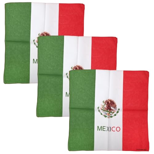 Motique Accessories Set of 3 Large Cotton Bandanas - Carribean Flags (Mexico with Name)