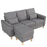 Hroth 3 Seater Sofas,Fabric Modular Sofa with Thick Cushions, 2 Pillows and Storage Ottoman, Comfortable and Durable Sectional Couch for Living Room, Bedroom, Office,Light Grey