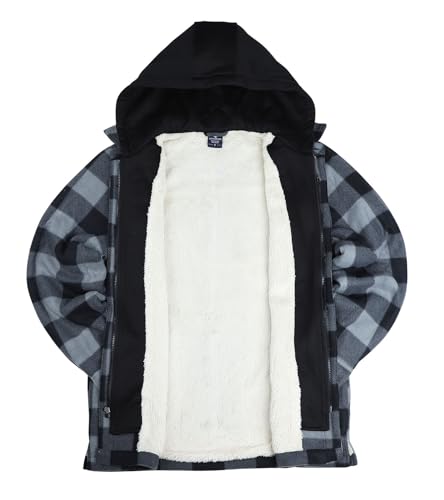 LeeHanTon Mens Heavyweight Hoodies Casual Zip Up Plaid Flannel Shirt Jackets Winter Thick Berber Lined Fleece Coat4