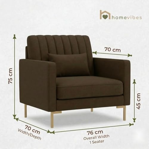 Image of 1 Seater Velum Fabric Sofa Set for Living Room, Modern Design with High Density Foam, Solid Wood Frame, Ergonomic Comfortable Seating for Home & Office (Dark Brown, 1 Seater) | Soft foam comfort, Strong wood frame