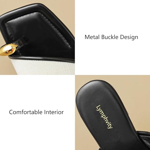 Lymphvity Women's Ring Toe Metal Flat Sandals Summer Slip-on Square Open Toe Non-Slip Beach Flats Slippers3