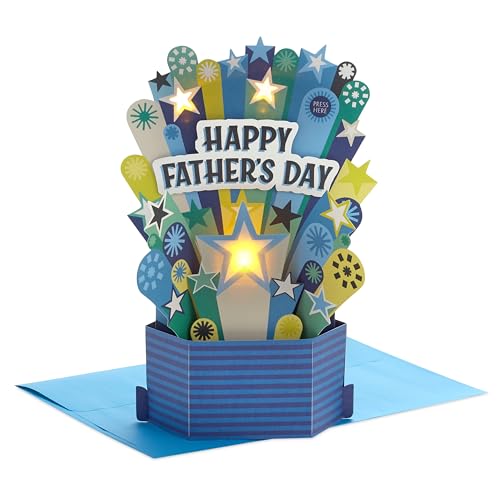 Hallmark Biglietto per la festa del papà, 3D, pop up, musicale, luminoso, design banner, vetrina, blu, giallo, maschio, da figlio, da figlia