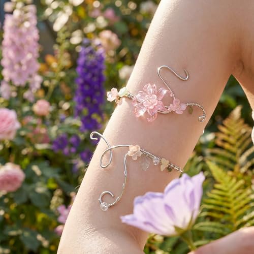Kigeli Flower Arm Cuff Jewelry for Women Adjustable Bracelet Upper Arm Bangle Band Boho Floral Fairy Renaissance Accessories(Silver) by Kigeli - Used condition - Image 7