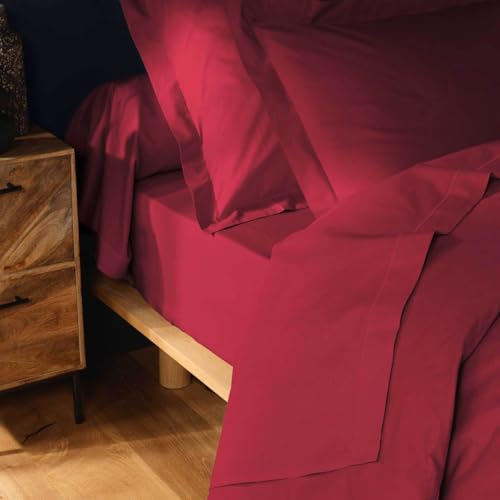 Drap Plat 2 Personnes 240x300 cm 100% Coton 57 Fils- Toucher Doux & qualité Haut de Gamme - Confortable et résistant - Disponible en Plusieurs Couleurs (Bordeaux)