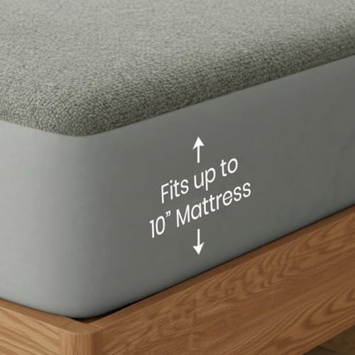 Image of Livspace 100% Waterproof Premium Cotton Mattress Protector Queen Size | 78 inch x 60 inch | Mattress Cover, Noiseless, Breathable & Hypoallergenic Bed Protector, Fits Upto 10 inch - Bello Pure Canopy (Steel Grey)