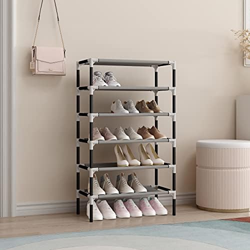 AcornFort® S-111 6 Tiers Adjustable Shoe Storage Shoe Rack Organiser Shelf Hold Stand for 18 Pairs Shoes, Using Thickened Electrophoresis Tubes, Sturdy & Space Saving , Easy Assemble