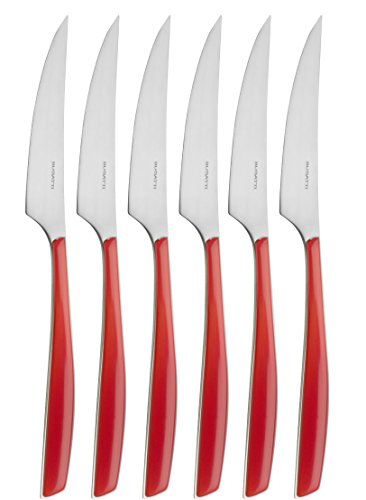 BUGATTI GL3U-021F06/6 Glamour Ménagère de 6 Pièces Couteau Dessert SAN/Acier Rouge 16 x 26 x 3 cm