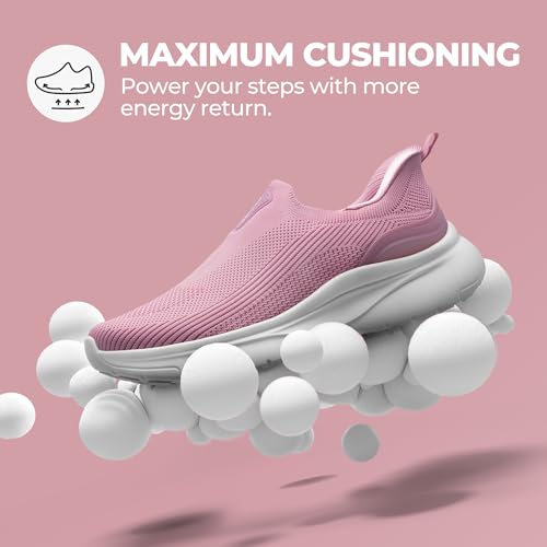 NORTIV 8 Women's Slip on Walking Shoes Hands Free Non-Slip Lightweight Gym Workout Casual Comfort Breathable Running Tennis SwiftSleek Fashion Sneakers,Size 8.5,Pink,NWUMWA2401
