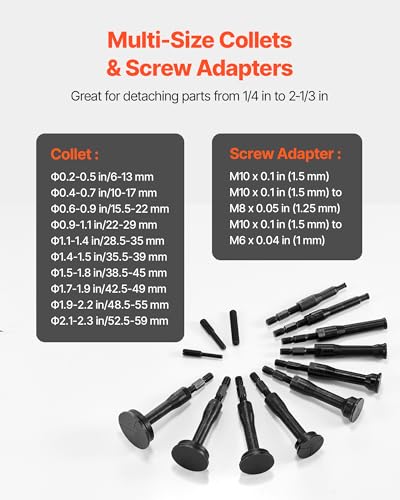 Image of VEVOR Blind Hole Bearing Puller Set, 16-in-1 Inner Bearing Race and Seal Extractor Kit, 16 PCS Slide Hammer Pilot Insert Inner Internal Bearing Removal Tool Set with 10 Split Collets and Counterstay