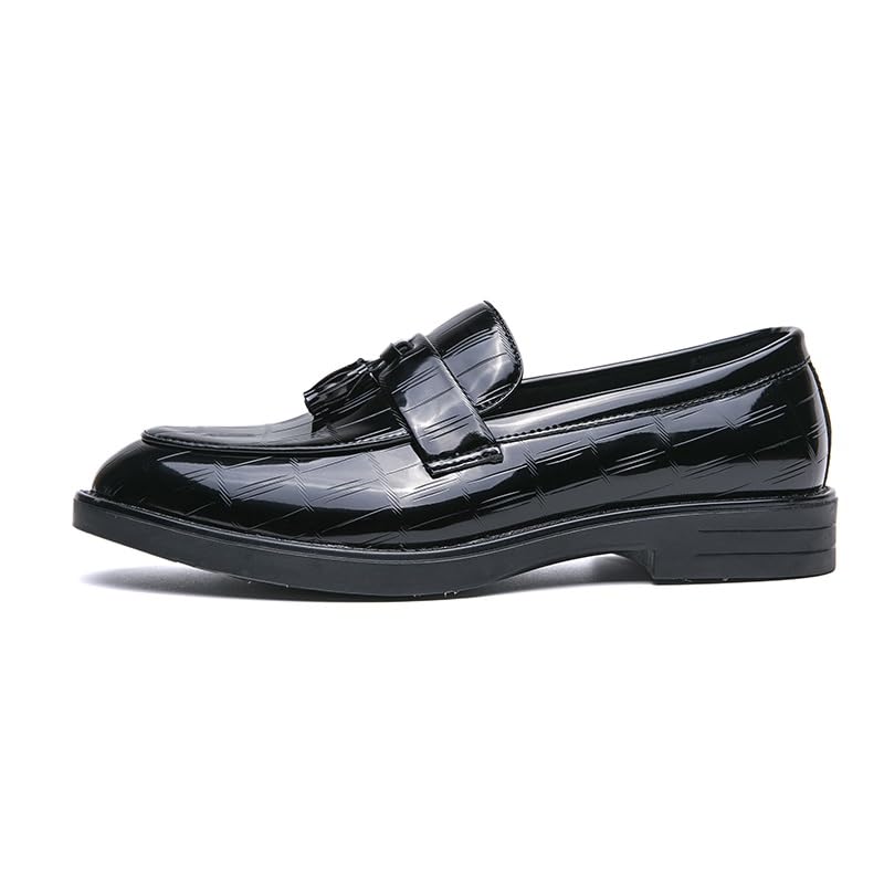 Formal Shoes for Men Slip On Round Burnished Toe PU Leather with Tassel Loafer Shoes Block Heel Slip Resistant Low Top Rubber Sole Non Slip Outdoor2