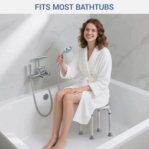 Taburete Baño Redondo Giratorio 360°, Taburete Ducha Patas Antideslizante Carga de 136 kg, Regulable en Altura 36-52 cm, para discapacitados o Ancianos, Montaje Sin Herramientas - imagen 8