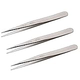 Hakko CHP 3C-SA Stainless Steel Non-Magnetic Precision Tweezers with Very Fine Point Tips for Microelectronics Applications, 4-1/4' Length (3 Pack)