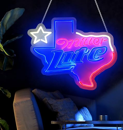 Image of New 20 inch inchx16 inch inch Millers Lite Texas Lone Stars Neon Sign Man Cave Signs Sports Bar Pub Beer Neon Lights Lamp Led Neon Light KC09