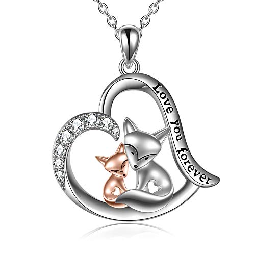 Poplyke Fox Necklace Jewelry For Women Sterling Silver Mother Daughter Heart Necklace Gifts For Mom Daughter Wife (Silver-Fox Necklace) #TOP16
