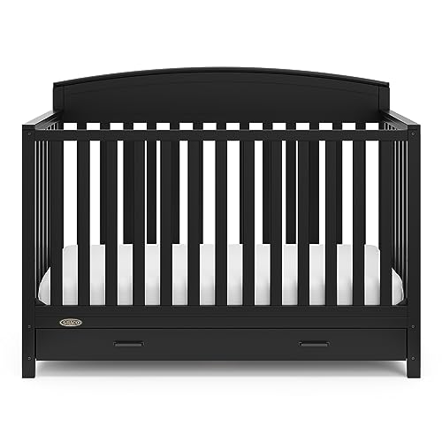 Graco Benton 5-in-1 Convertible Crib with Drawer (Black) - Converts from Baby Crib to Toddler Bed, Daybed and Full-Size Bed, Fits Standard Full-Size Crib Mattress, Adjustable Mattress Support Base