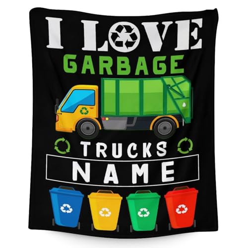 Mercuryelf Custom Garbage Truck Blanket Gift - 40x50 Inches Funny Throw Blankets for Boys - Black Soft, Fuzzy & Warm Throws for Travel, Office
