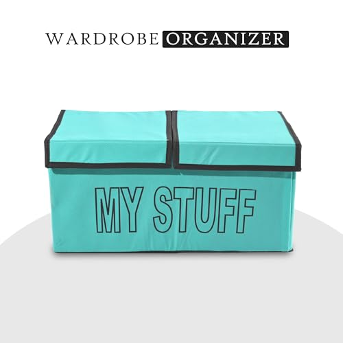 Image of Kuber Industries Pack of 12 Foldable Storage Organiser | (Large) Storage Box with Double Lid | Cloth Organizer for Wardrobe | Cupboard Drawer Organizer | My Stuff | Reliance Green