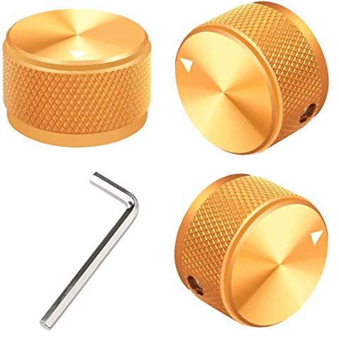 SamIdea CNC Machined Aluminum Alloy Potentiometer Control Knob Volume Audio Electric Guitar Bass,6mm Dia Hole,25x15.5mm (Gold Grid Knob)