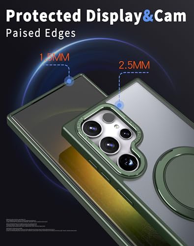 Image of iFAST Premium Back Cover Case Compatible with Galaxy S24 Ultra Soft Shokproof TPU and Hard Polycarbonate (PC) (360 rotatable Ring | Green)