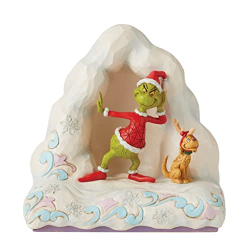 Enesco Jim Shore Dr. Seuss The Grinch and Max on Snow Mound Lit Figurine, 6 Inch, Multicolor