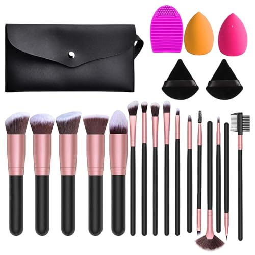 Juego de brochas de maquillaje, kit de brochas y esponjas de maquillaje, juego completo de herramientas de belleza para principiantes y mujeres